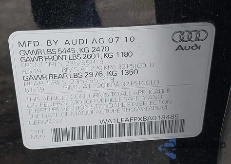 2011 Audi Q5 2.0T Premium из США, поврежденный, VIN WA1LFAFPXBA018485